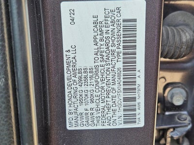 2022 Honda Accord Sedan EX-L 1.5T CVT