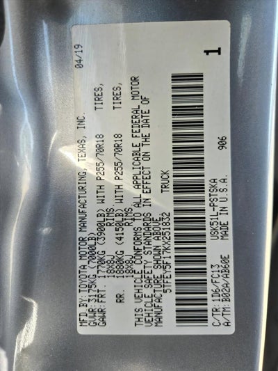 2019 Toyota Tundra 2WD 2WD SR5 CrewMax 5.5' Bed 5.7L (SE)